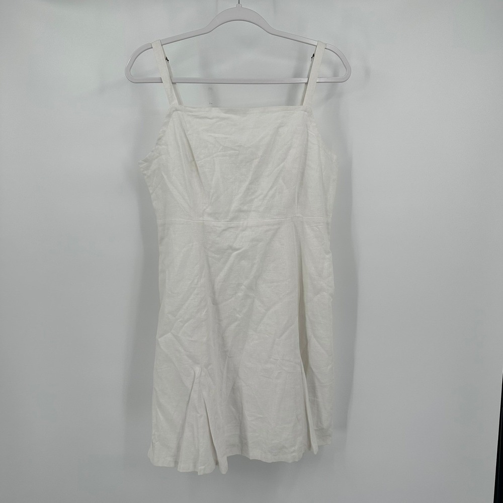 Womens Minimalist Coastal Linen Mini Sundress Size L Resort Beachy Lace Up Back